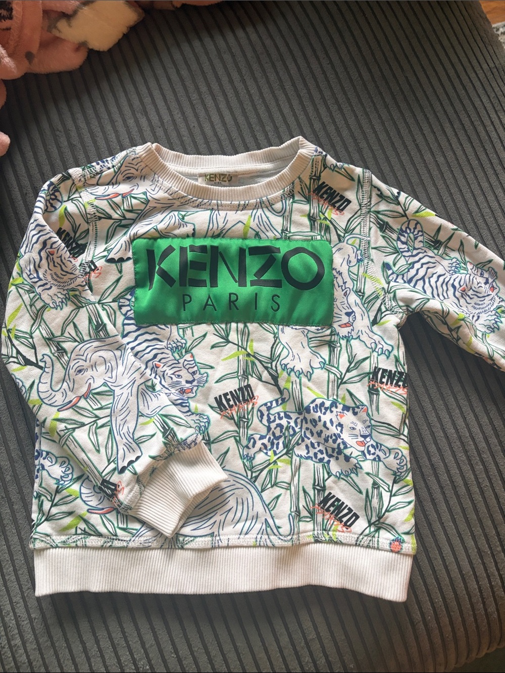 Kenzo Kids White Sweatshirt with Green Logo Panel